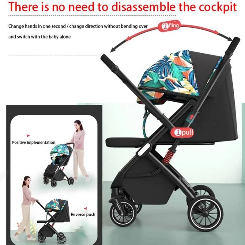 UltraLight High Landscape Two-Way Baby Stroller Baby Travel Gear Color : Gray|Galaxy|Black|Pink|Flower Pattern|Tropical Pattern UltraLight High Landscape Two-Way Baby Stroller Baby Travel Gear