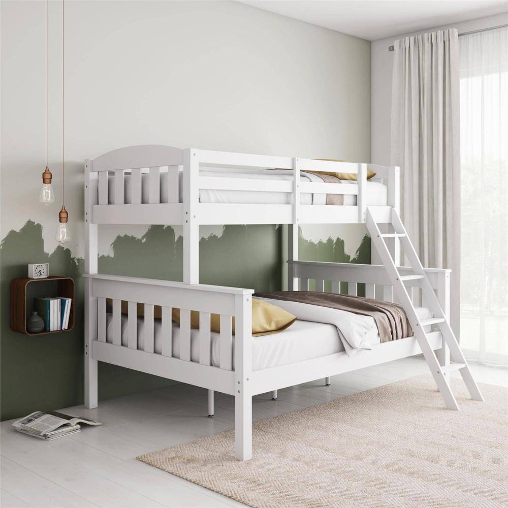 White Solid Wood Bunk Bed Twin Over Full with Ladder & Guard Rail Kids’ Room White Solid Wood Bunk Bed Twin Over Full with Ladder & Guard Rail Kids' Room