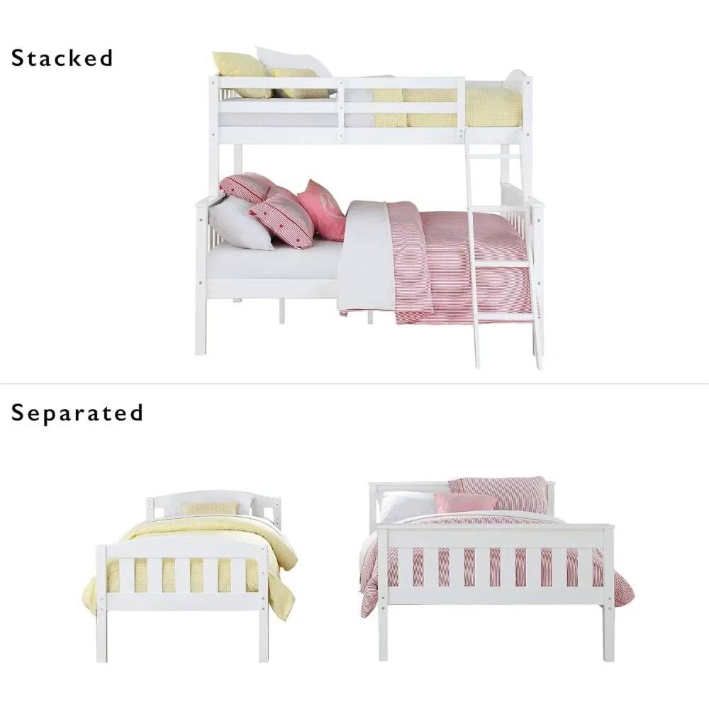 White Solid Wood Bunk Bed Twin Over Full with Ladder & Guard Rail Kids’ Room White Solid Wood Bunk Bed Twin Over Full with Ladder & Guard Rail Kids' Room