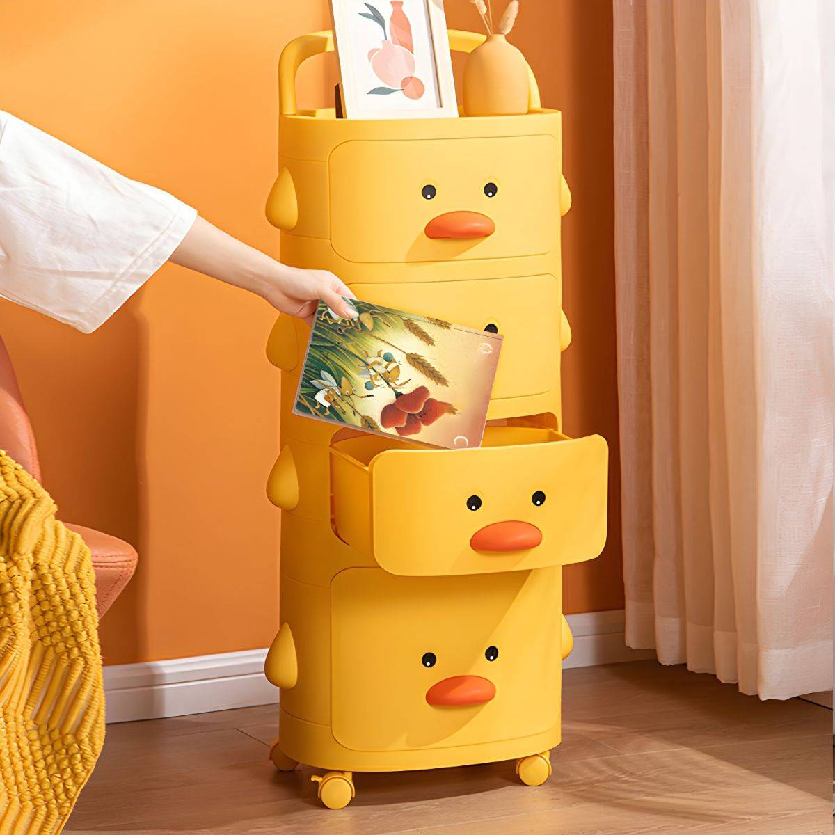 Yellow Duck Children’s Toy And Clothes Organizer Kids’ Room Size : 3 layers|4 layers|2 layers Yellow Duck Children's Toy And Clothes Organizer Kids' Room